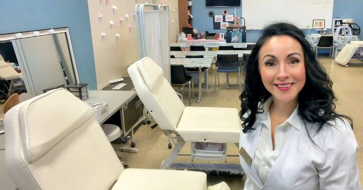 A classroom session in a medical esthetician program